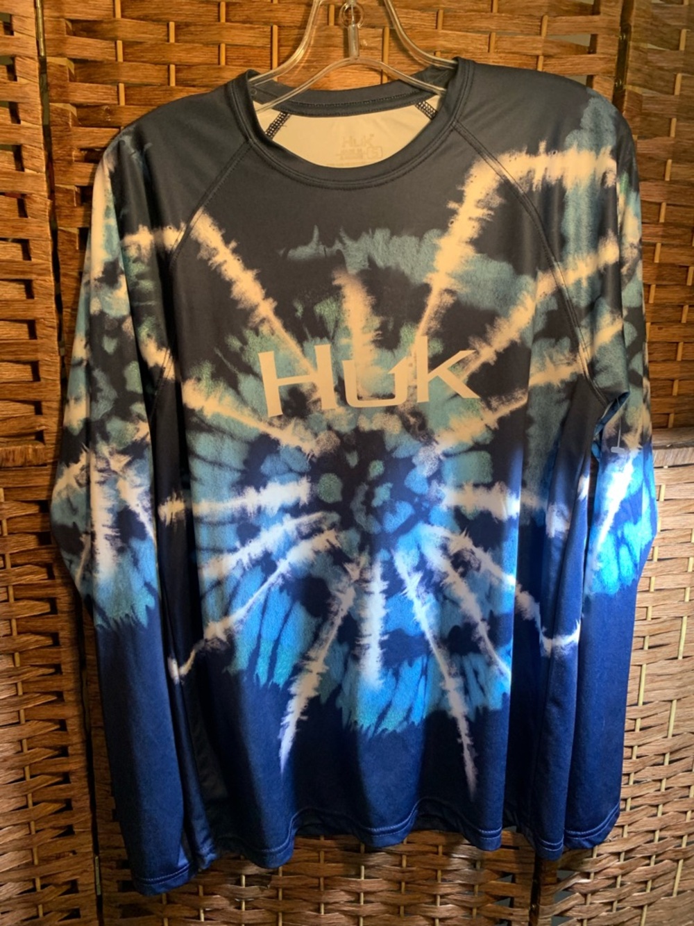 Huk Navy and Cream Performance Shirt with Printed Interior Label